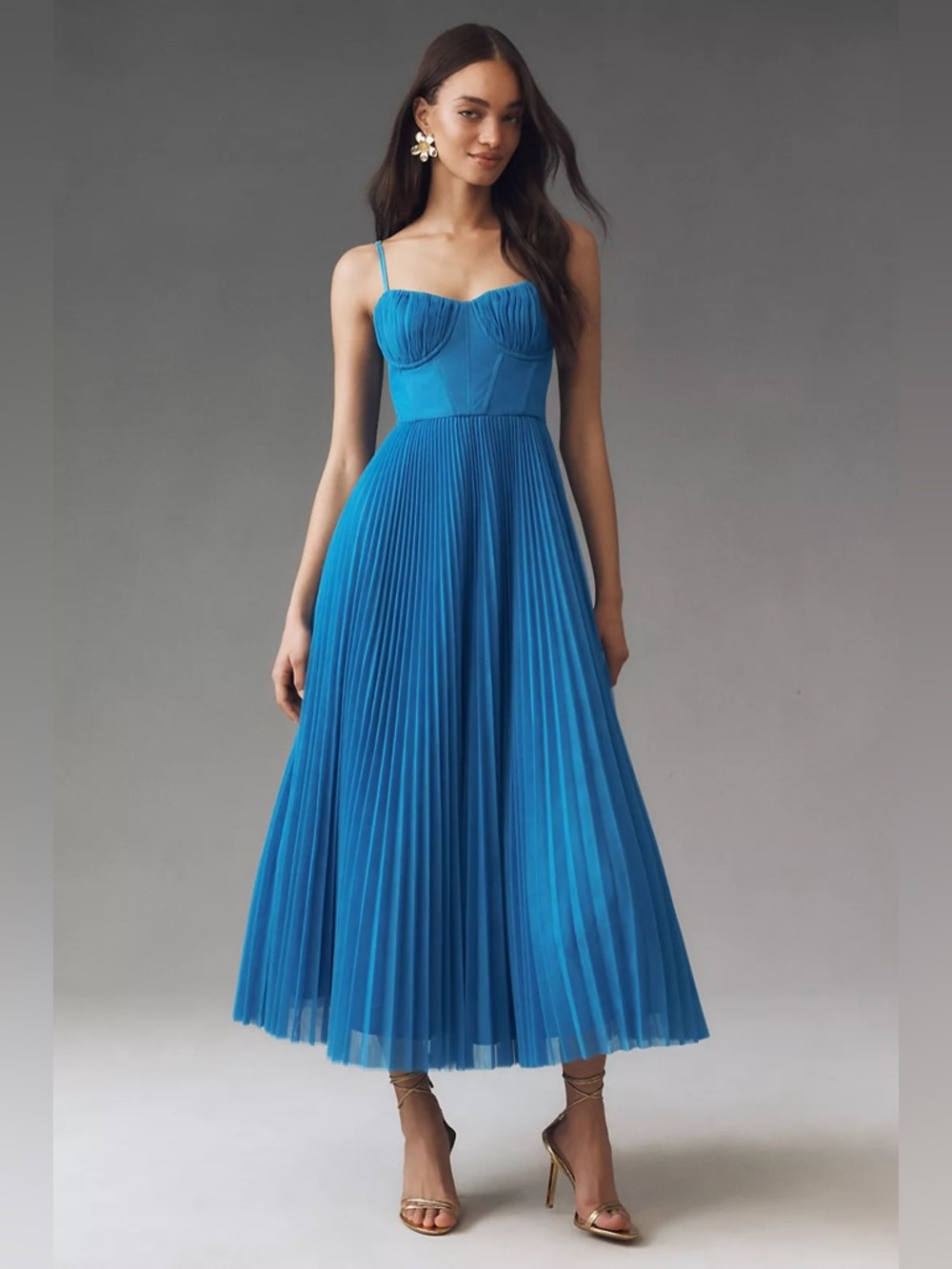 Hutch Amara Corset Pleated Tulle Fit & Flare Midi Dress Anthropologie